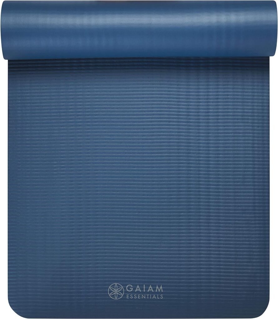 Gaiam Essentials Thick Yoga Mat Fitness Exercise Mat with Easy-Cinch Yoga Mat Carrier Strap, 72L x 24W x 2/5 Inch Thick