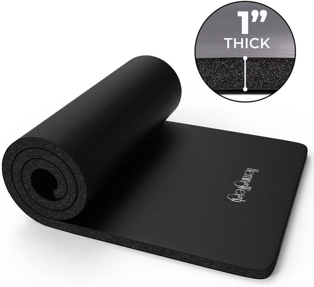 HemingWeigh Yoga Mat Thick, 1 Inch Thick, Non Slip Yoga Mat for Home Workout, Indoor and Outdoor Use, Black