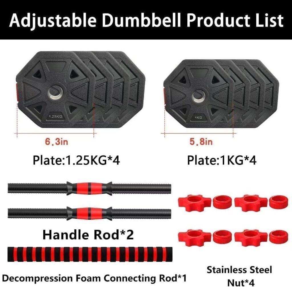 MEDIKEY Level Up Your Workout with our Workout Dumbbell Sets | Home Gym Exercise  Fitness | Non-Slip, Non-Rolling Adjustable Dumbbell Set, Hex Shape Casting Iron with Neoprene Coating RED