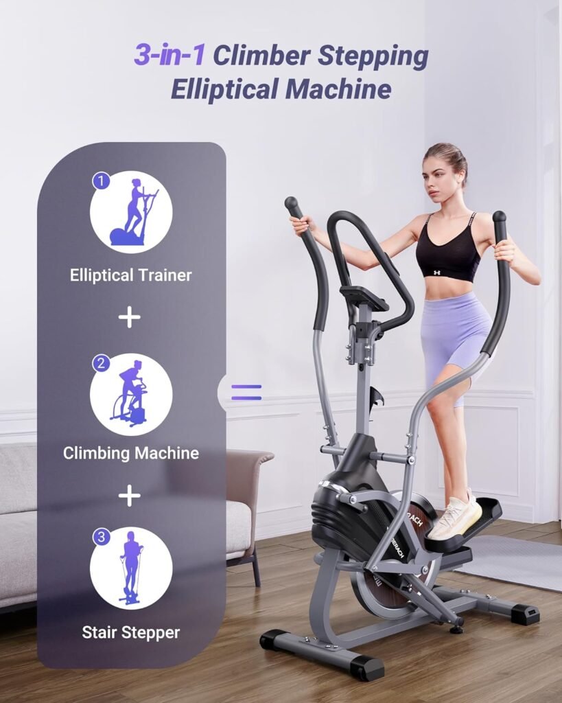 MERACH 3 in 1 Cardio Climber Stepping Elliptical Machine with Exclusive App for Home Use, High-end Foldable Cross Trainer, 16-Level Ultra-Quiet Magnetic Resistance, E12 E17