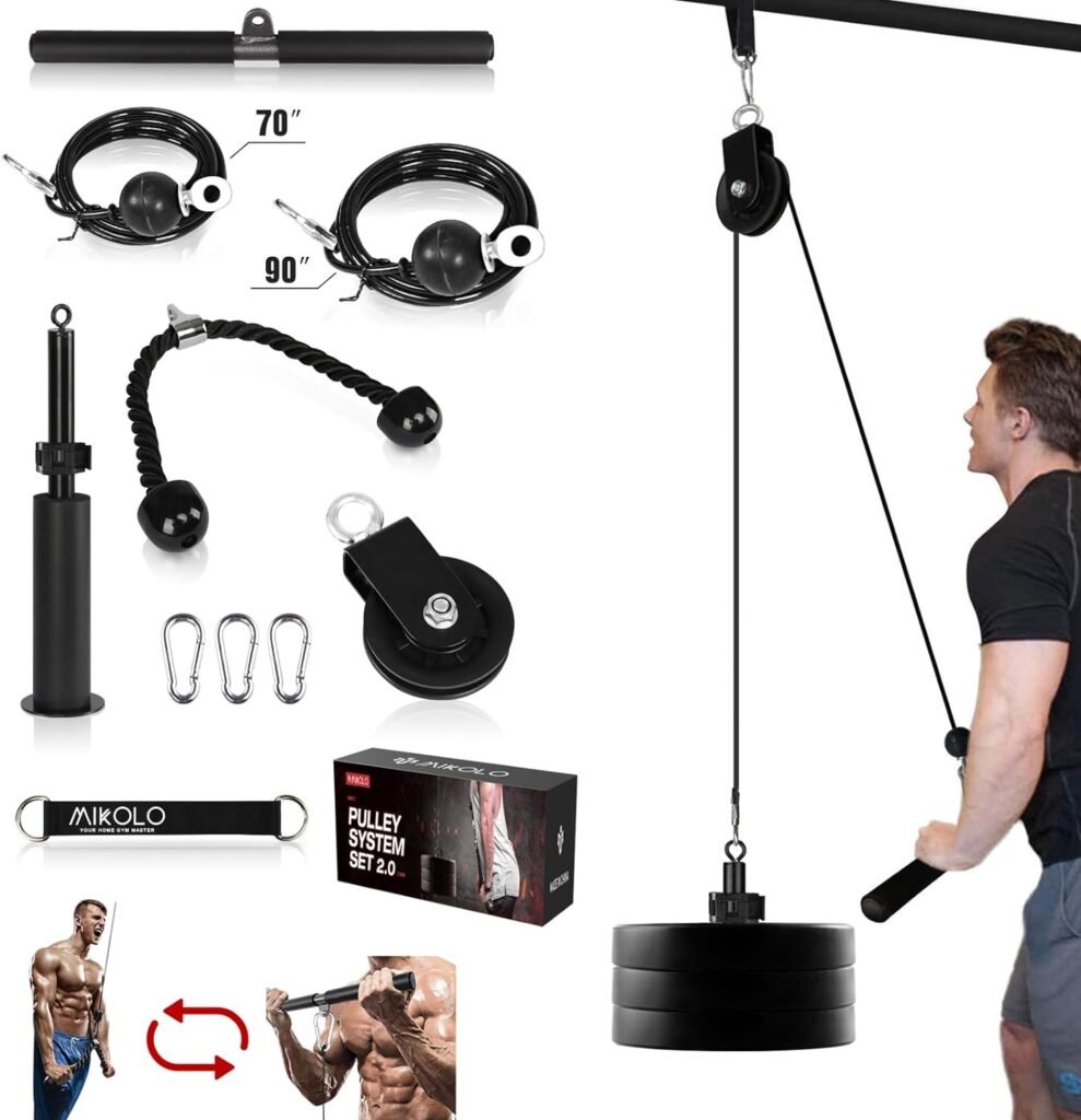 Mikolo Fitness LAT and Lift Pulley System, Dual Cable Machine(70 and 90) with Upgraded Loading Pin for Triceps Pull Down, Biceps Curl, Back, Forearm, Shoulder-Home Gym Equipment(Patent)