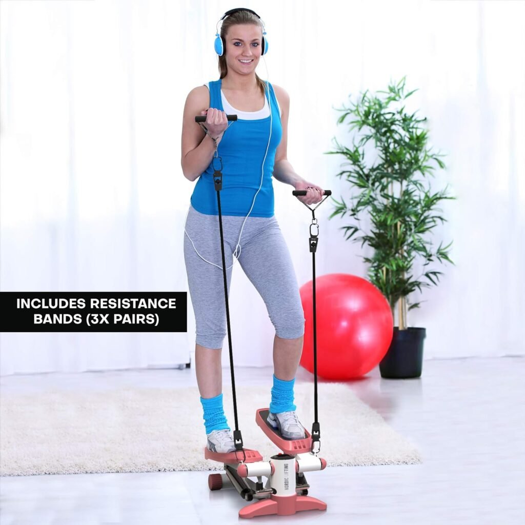 Mini Stepper  Stair Climber Machine - w/Resistance Bands Set - Built in Monitor by Nordic Lifting