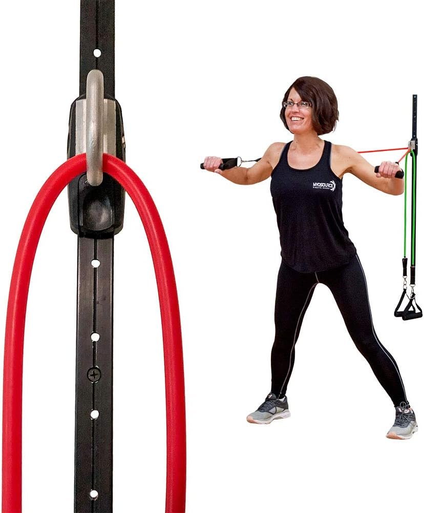Myosource Space Saver Gym Resistance Bands Exercise Equipment for at Home Fitness Workout | Resistance Band Wall Anchor with 1 Rail and 1 Rail Car
