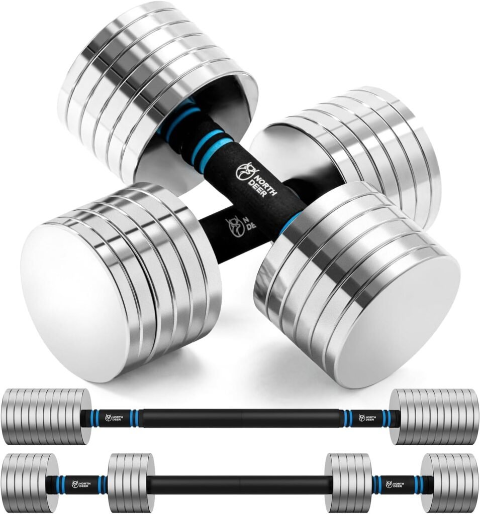 Northdeer 2.0 Upgraded Adjustable Steel Dumbbells, 40Lbs Free Weight Set with Connector, 2 in 1 Dumbbell Barbell Set, Home Gym Workout for Men and Women, Compatible with Version 1.0 Dumbbell Set