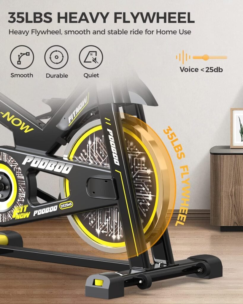 pooboo Magnetic Resistance Indoor Cycling Bike, Belt Drive Indoor Exercise Bike Stationary LCD Monitor with Ipad Mount ＆Comfortable Seat Cushion for Home Cardio Workout Cycle Bike Training Upgraded Version