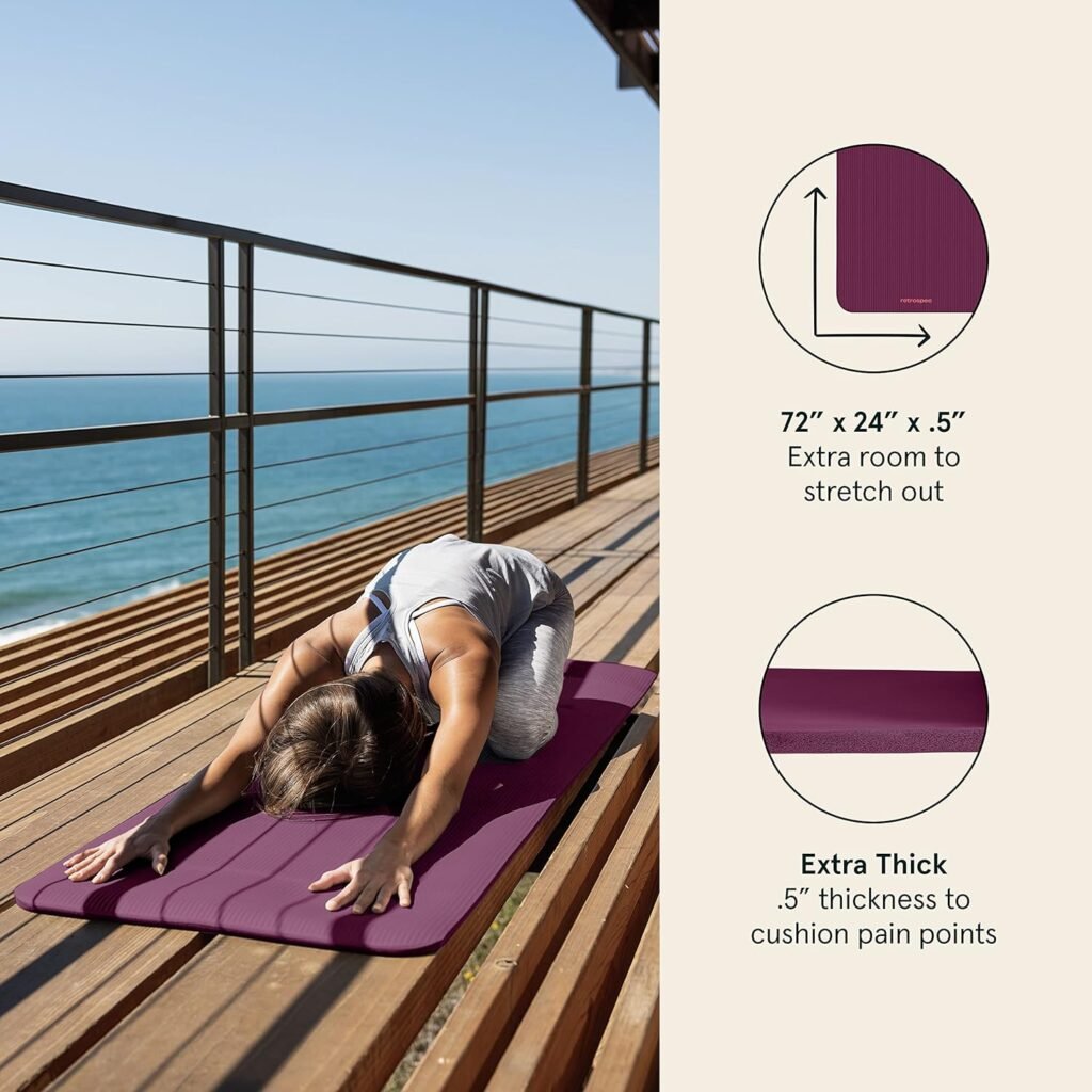 Retrospec Solana Yoga Mat 1/2 Thick w/Nylon Strap for Men  Women - Non Slip Excercise Mat for Yoga, Pilates, Stretching, Floor  Fitness Workouts, Boysenberry