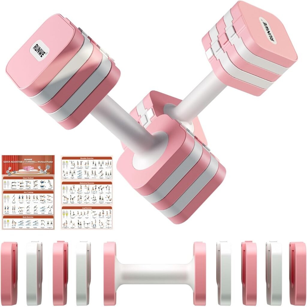 RUNWE Fast Adjustable Weight Set - Adjustable Dumbbell Optional 6 or 10 LB Dumbbell Set of 2, 2 in 1 Dumbbell and Push up Stand, Hand Weights Sets for Women  Men Exercise Fitness for Home Gym
