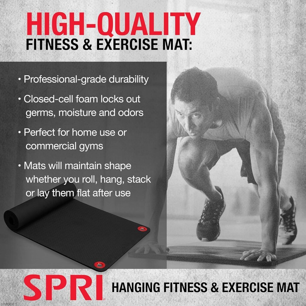 SPRI Hanging Exercise Mat, Fitness  Yoga Mat for Group Fitness Classes, Commercial Grade Quality with Reinforced Holes
