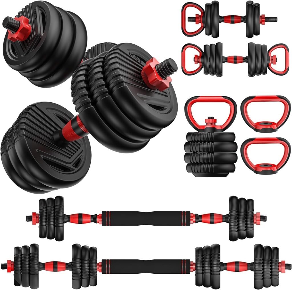 Trakmaxi Adjustable Dumbbell Set, 20LBS/35LBS/55LB/70LBS Free Weight Set with Connector, 4 in 1 Weight Set, Dumbbell, Barbell, Kettlebell, Push-up, Home Gym Fitness Workout Equipment for Men Women