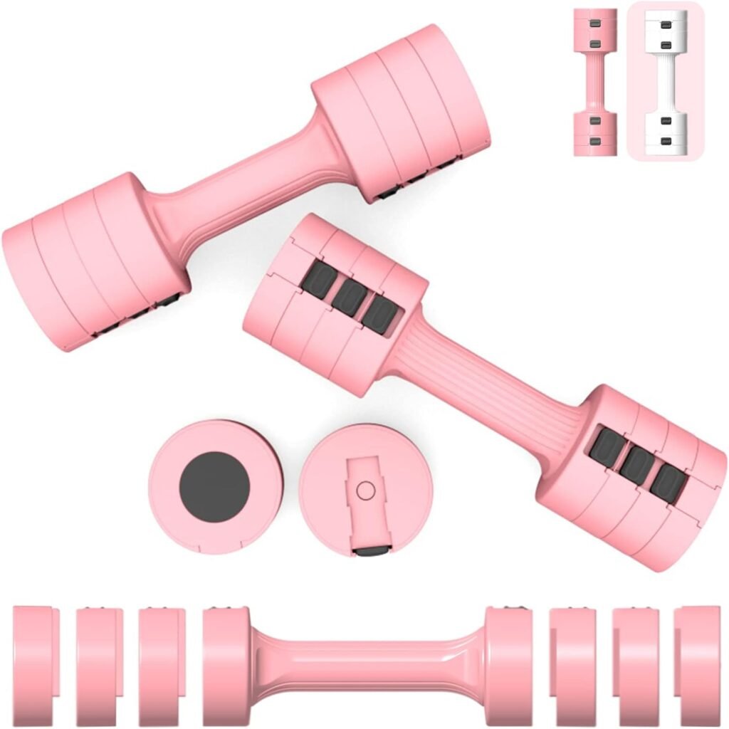 TRAKMAXI Adjustable Dumbbell Set of 2, Hand Weights Sets for Women, Fast Adjust Dumbbell Weight,6 In 1 Free Weights Barbells For Women Men Home Gym Workout Exercise Strength Training(5lbs each/10lbs Pair)