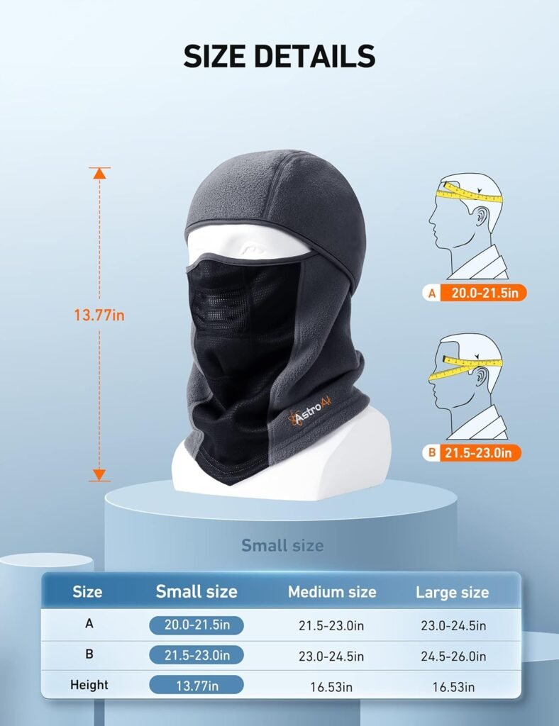 AstroAI Balaclava Ski Mask Winter Fleece Thermal Face Mask Cover for Men Women Warmer Windproof Breathable, Cold Weather Gear for Skiing, Outdoor Gear, Riding Motorcycle  Snowboarding, Gray