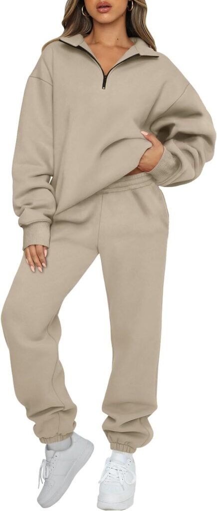 AUTOMET Womens 2 Piece Outfits Long Sleeve Sweatsuits Sets Half Zip Sweatshirts with Joggers Sweatpants