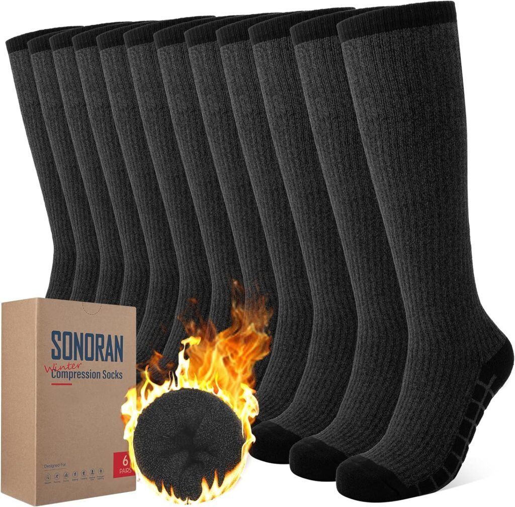 SONORAN Winter Compression Socks for Women Men (3/6 Packs) Warm Work 15-20mmHg Heavyweight Thick Cushion Cotton Over The Knee