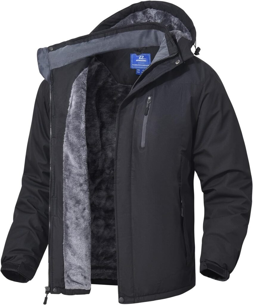 SPOSULEI Mens Skiing Jackets with Hoode Snowboarding Waterproof Fleece Liner Coats Windproof Winter Raincoat Multi Pockets