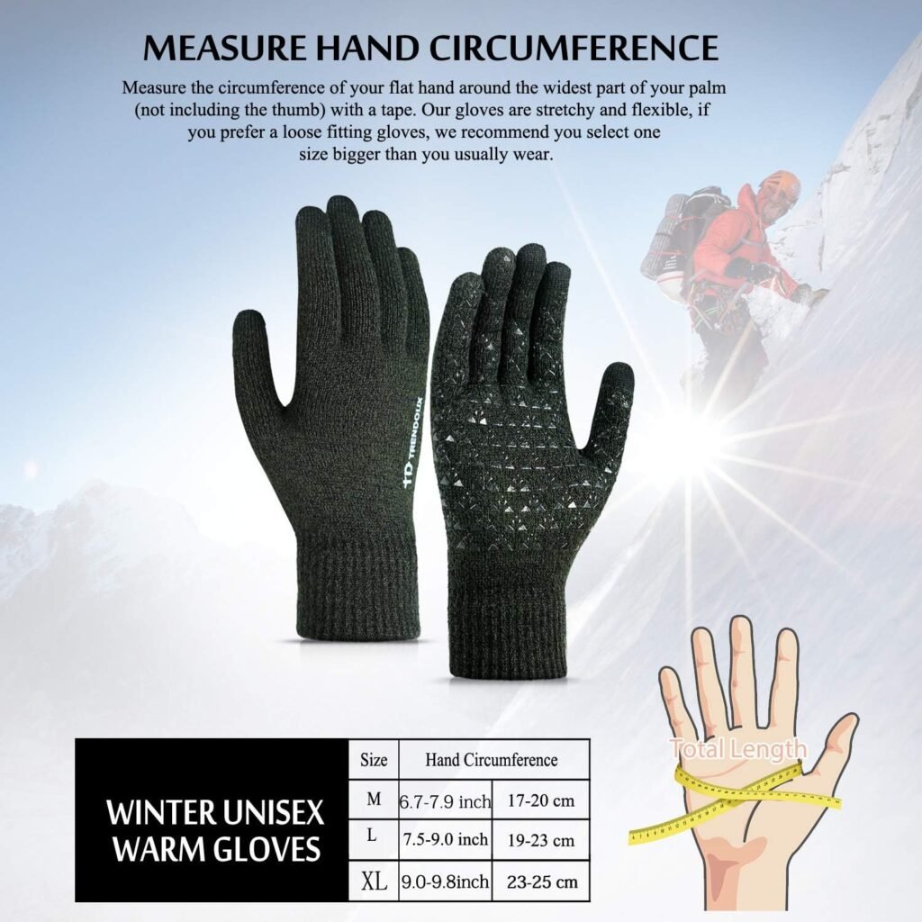 TRENDOUX Winter Gloves for Men Women - Upgraded Touch Screen Cold Weather Thermal Warm Knit Glove for Running Driving Hiking