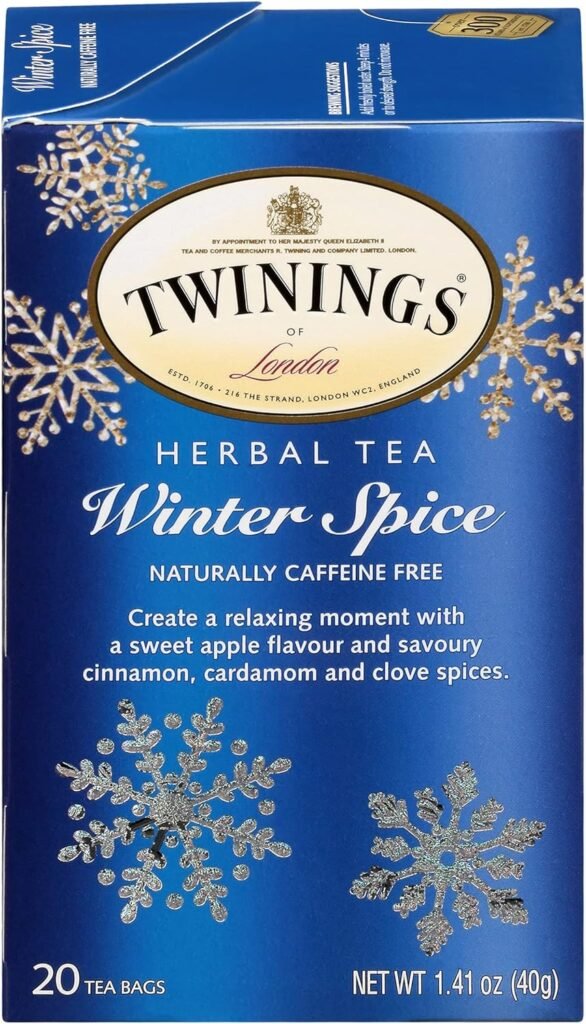 Twinings Winter Spice Herbal Tea, 20 Count Pack of 6, Individually Wrapped, Camomile, Apple, Cinnamon  Clove, Caffeine Free