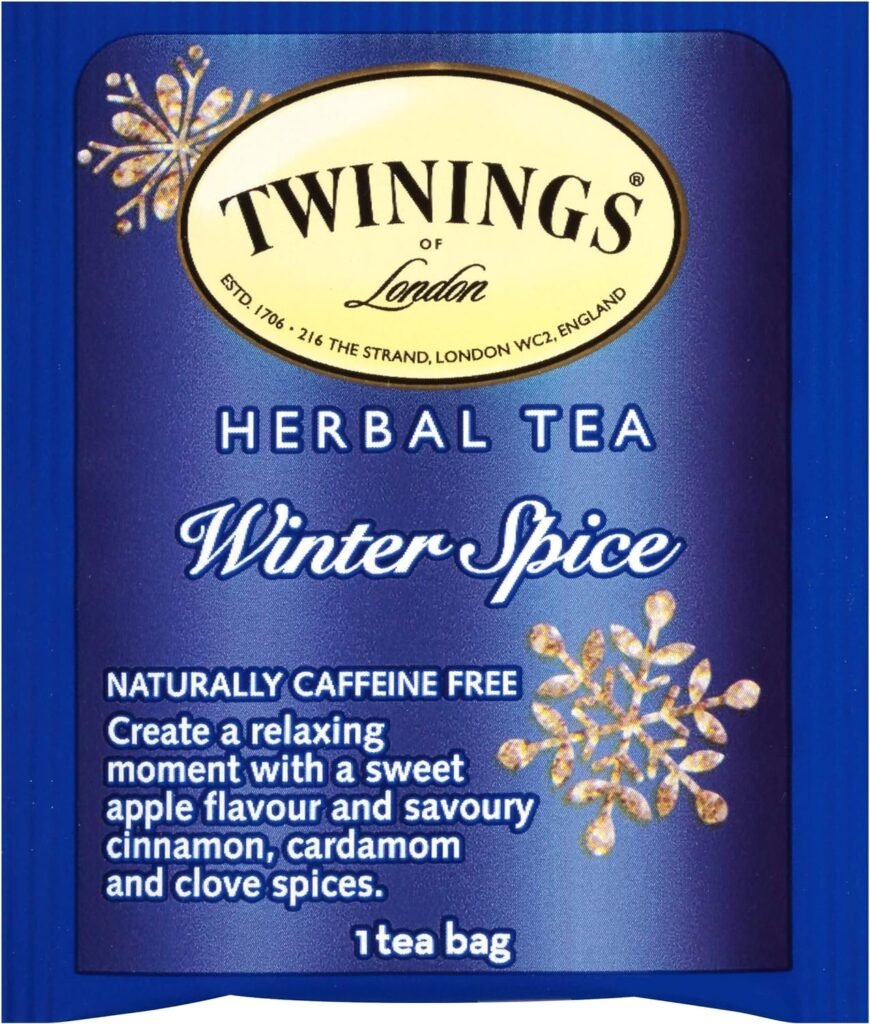 Twinings Winter Spice Herbal Tea, 20 Count Pack of 6, Individually Wrapped, Camomile, Apple, Cinnamon  Clove, Caffeine Free