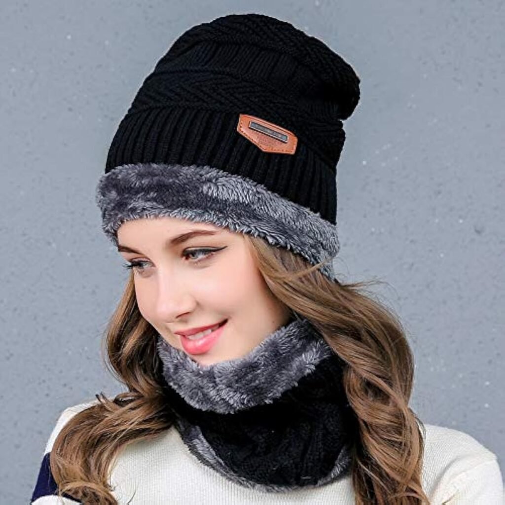 Warm Winter Beanie Hat  Scarf Set Stylish Knit Skull Cap for Men Women