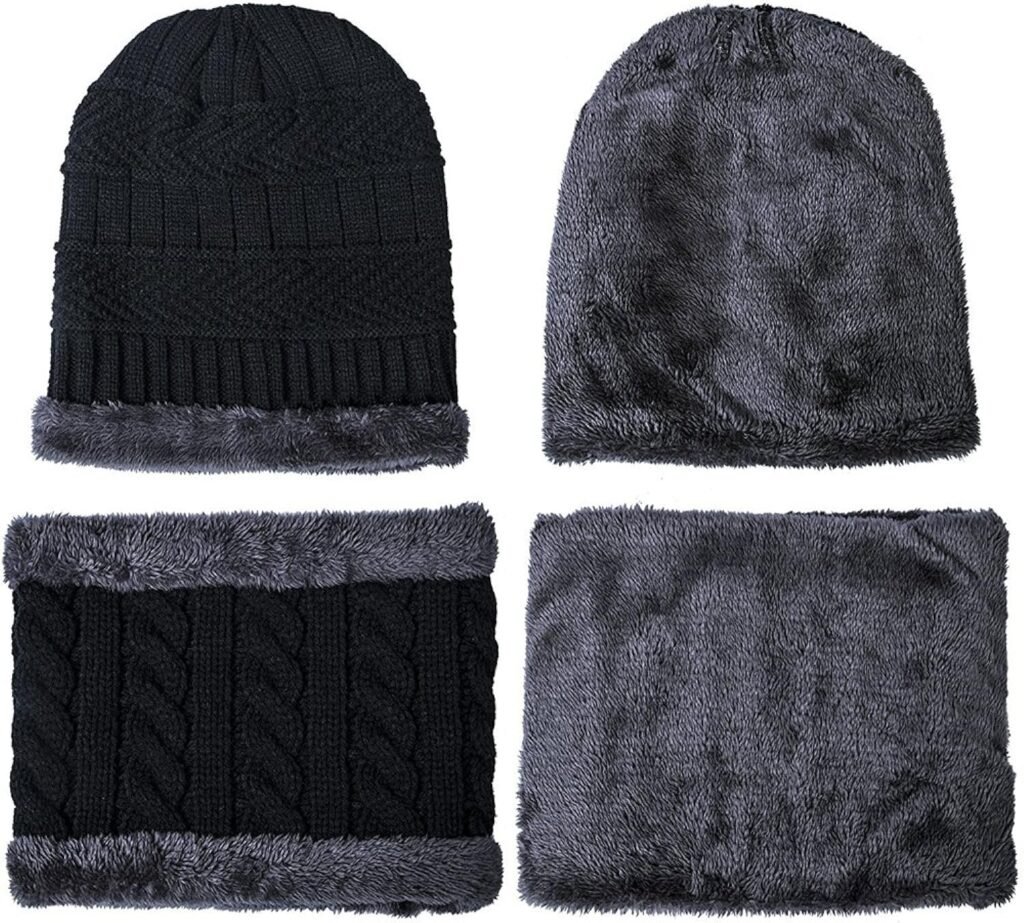Warm Winter Beanie Hat  Scarf Set Stylish Knit Skull Cap for Men Women