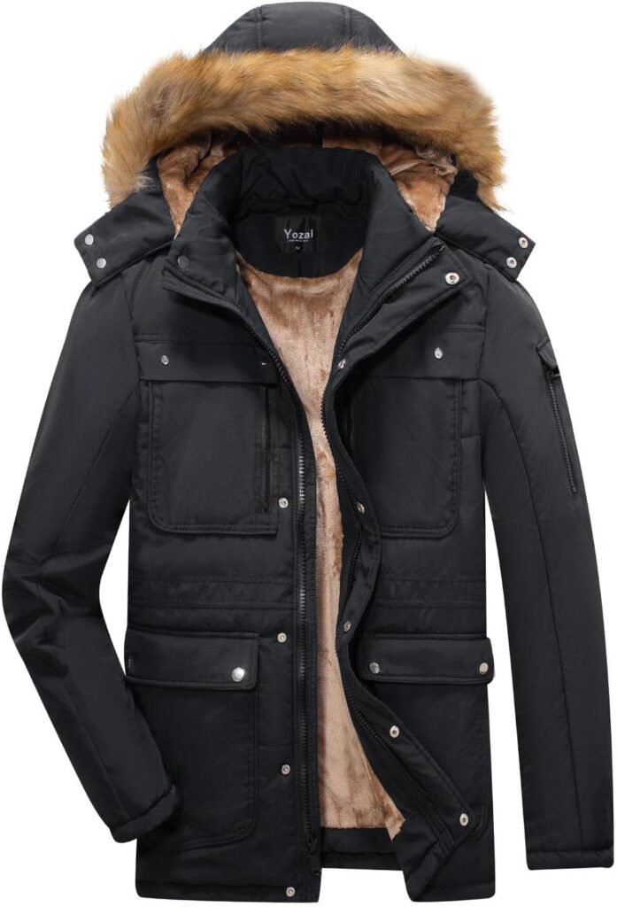 Yozai Mens Winter Coat, Warm Jackets for Mens Water Resistant Ski Snow Jacket Mountain Windbreaker Hooded Parka, S-2XL